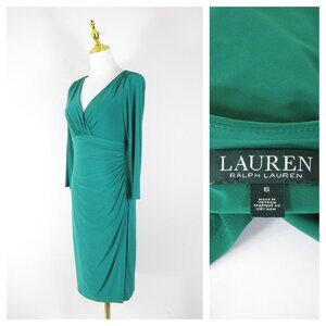 Lauren Ralph Lauren Womens Solid Green Fitted Sheath Dress 6 Formal Business